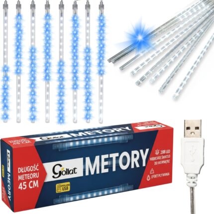 DESZCZ METEORÓW SOPLE LED LAMPKI SPADAJĄCY ŚNIEG 45CM NIEBIESKIE USB