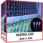 Kurtyna świetlna LED 1x1m do dekoracji zewnętrznej, światło zimne białe, odporna na warunki atmosferyczne, 64 diody, kabel zielony