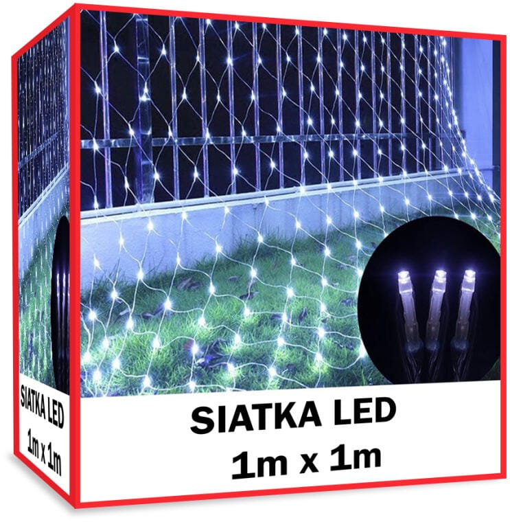 NET-64LED-ZB Kurtyna świetlna LED 1x1m do dekoracji zewnętrznej, światło zimne białe, odporna na warunki atmosferyczne, 64 diody, kabel zielony - obrazek 1