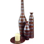 Wazon ceramiczny w kolorze brązowym ciężki w pasy 40x9 cm - obrazek 3