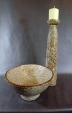 Kamienny Świecznik w Prążki z Efektem Popękania - Kolor Piaskowy - obrazek 2