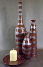 Wazon ceramiczny w kolorze piaskowym ciężki w pasy 38x20 cm - obrazek 3