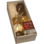 Bawełniane Kule LED 10 sztuk 6cm Brązowo-Białe z Przewodem 165cm, Ciepłe Światło Białe, Zasilane na Baterie 2xAA - obrazek 3