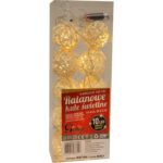 Świetlne Kule Ratanowe 10 LED o Średnicy 6 cm, Zasilane na Baterie, Ciepłe Białe światło, z Transparentnym Przewodem 165 cm - obrazek 3