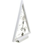 Drewniana Choinka Świąteczna z LED 41 cm - Biała Dekoracja Świetlna Zasilana Bateriami - obrazek 3