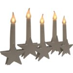 Biały Metalowy Świecznik Stojący z 5 LED Gwiazdkami i Zasilaniem Bateryjnym