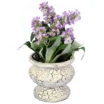 Kompozycja Sztucznych Kwiatów w Ceramicznym Doniczce 15cm - Fioletowa Lawenda
