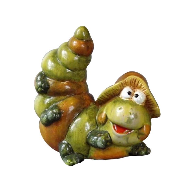 OB0457A Zielona, Ceramiczna Figurka Gąsienicy w Kapeluszu - obrazek 1