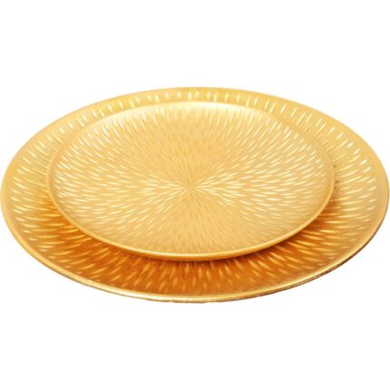 Zestaw 2 Złotych, Drewnianych Tac Okrągłych o Średnicy 40 cm i 30 cm