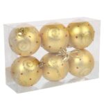 Kpl. 6 bombek plastikowych z dekorem 6 cm złote - obrazek 2