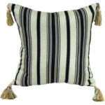 Elegancka dwustronna poszewka gobelinowa w kolorze biało-czarnym z pomponami i guzikami