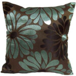 Poduszka dekoracyjna brązowa z seledynowym wzorem kwiatowym 40 x 40 cm bez wkładu