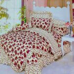 Elegancki Komplet Pościeli Satynowej z Bawełny, Biały z Czerwonymi Kwiatami