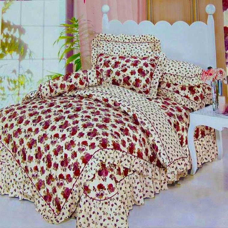 POSCIEL.B Elegancki Komplet Pościeli Satynowej z Bawełny, Biały z Czerwonymi Kwiatami - obrazek 1