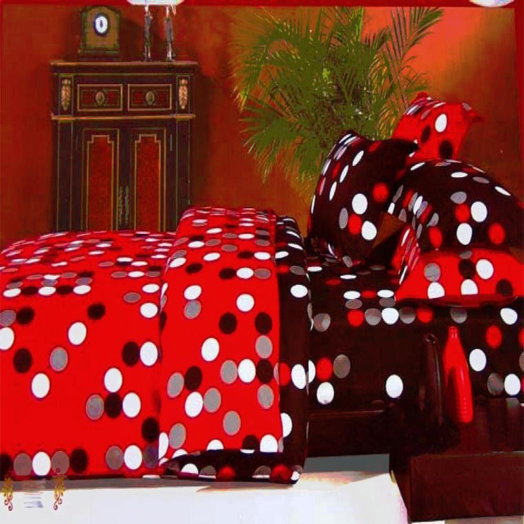 POSCIELK.F Elegancki Komplet Pościeli Satynowej w Kolorze Czerwono-Czarnym - obrazek 1