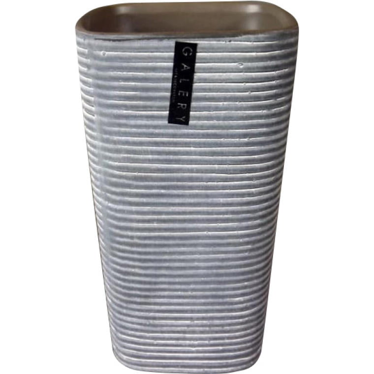 PS421-1 Wazon ceramiczny kwadratowy w prążki grafitowo-brązowy 11x11x20 cm - obrazek 1