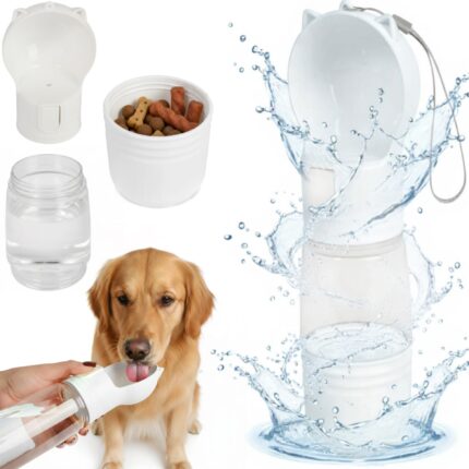 BUTELKA TURYSTYCZNA DLA PSA POIDŁO PRZENOŚNE Z POJEMNIKIEM NA KARMĘ 3W1 BIAŁA