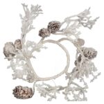 STROIK ŚWIĄTECZNY NA ŚWIECZKĘ Z BIAŁYMI BROKATOWYMI SZYSZKAMI 15 CM