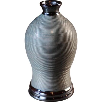 Wazon popielaty z grafitowymi wykończeniami pękaty 15,5x15,5x28,5 cm