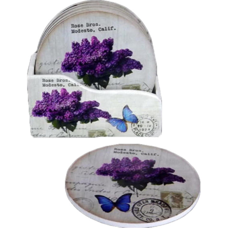 R-12 Komplet 6 drewnianych podkładek pod filiżankę z kwiecistym wzorem - obrazek 1