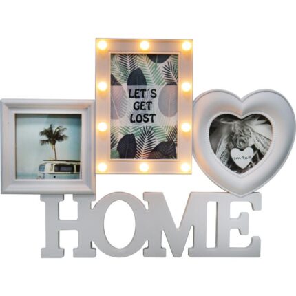 Ramka na zdjęcia HOME z białego plastiku z oświetleniem LED