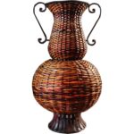 Duży Wazon Wiklinowy z Metaloplastycznymi Elementami w Kolorze Brązowym