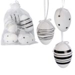 Jajka plastikowe zawieszki zestaw 6 sztuk 6 cm biało czarne