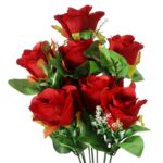 Bukiet 9 czerwonych róż sztucznych - dekoracja do wnętrz i na Wszystkich Świętych - obrazek 2