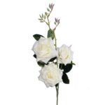 Biała Sztuczna Róża - Gałąź z 3 Kwiatami - Dekoracja Wysokiej Jakości o Wysokości 82 cm - obrazek 3