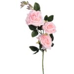 Gałązka z Trzema Sztucznymi Różami Wysokiej Jakości w Kolorze Różowym - obrazek 2