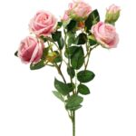 Różowa Gałązka Dekoracyjna z 5 Róż i Pąkami - Realistyczna Wygląd, 64 cm. - obrazek 2