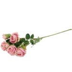 Różowa Gałązka Dekoracyjna z 5 Róż i Pąkami - Realistyczna Wygląd, 64 cm. - obrazek 3