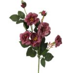 Sztuczne Róże w Kolorze Pudrowym Ciemnym Różu - Gałązka z 5 Kwiatami i 2 Pąkami