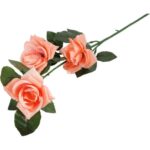 Sztuczna Gałązka z Trzema Różami o Wysokości 72cm - Kolor Łososiowy - obrazek 3