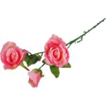 Sztuczna gałązka z trzema różami, kolor różowy, wysokość 72 cm - obrazek 3