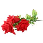 Czerwona gałązka z 4 sztucznymi różami o realistycznym wyglądzie, 80 cm - obrazek 2