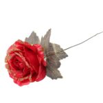 Czerwona Róża Satynowa z Złotym Brokatem - Sztuczny Kwiat na Wzniosłe Okazje 62 cm - obrazek 3