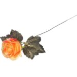 Pomarańczowa Róża Satynowa z Złotym Brokatem - Sztuczna Kwiatowa Dekoracja o Wysokości 62 cm - obrazek 3