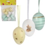 Zestaw 12 Kolorowych Jajek Wielkanocnych na Zawieszki ze Złotym Dekorem 4 cm