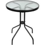 Komplet Meblowy Ogrodowy Paryski Styl z Okrągłym Szklanym Stolikiem i Metalowym Stelażem