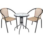 Zestaw Mebli Ogrodowych Bistro Beżowy 2+1 z Szybą Hartowaną