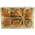 Zestaw 6 Aksamitnych, Złotych Bombek z Cekinami 7 cm - Bombki Plastikowe na Choinkę - obrazek 2