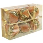 Zestaw 6 Aksamitnych, Złotych Bombek z Cekinami 7 cm - Bombki Plastikowe na Choinkę - obrazek 3