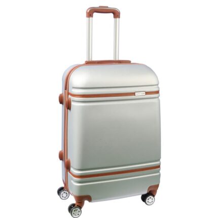 Walizka podróżna średnia Gravi 650 ABS Plus, Srebrna, z 4 obrotowymi kółkami i zamkiem szyfrowym