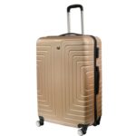 Duża Walizka Podróżna Kosmo 950 - Wytrzymała, Złota z Systemem Zabezpieczającym i Obracanymi Kółkami