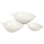 Komplet 3 Białych Misek Ceramicznych w Kształcie Liścia II - obrazek 2