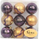 Zestaw 9 Plastikowych Bombek Bożonarodzeniowych Fioletowo-Złotych z Brokatowym Dekorem, 6 cm - obrazek 2
