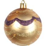 Zestaw 9 Plastikowych Bombek Bożonarodzeniowych Fioletowo-Złotych z Brokatowym Dekorem, 6 cm - obrazek 3
