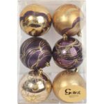 Zestaw 6 Dekorowanych Bombek Plastikowych Złotych o Wysokości 8cm - obrazek 2