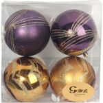 Zestaw 4 Plastikowych Bombek z Brokatowym Dekorem 10 cm - Złote i Fioletowe - obrazek 2